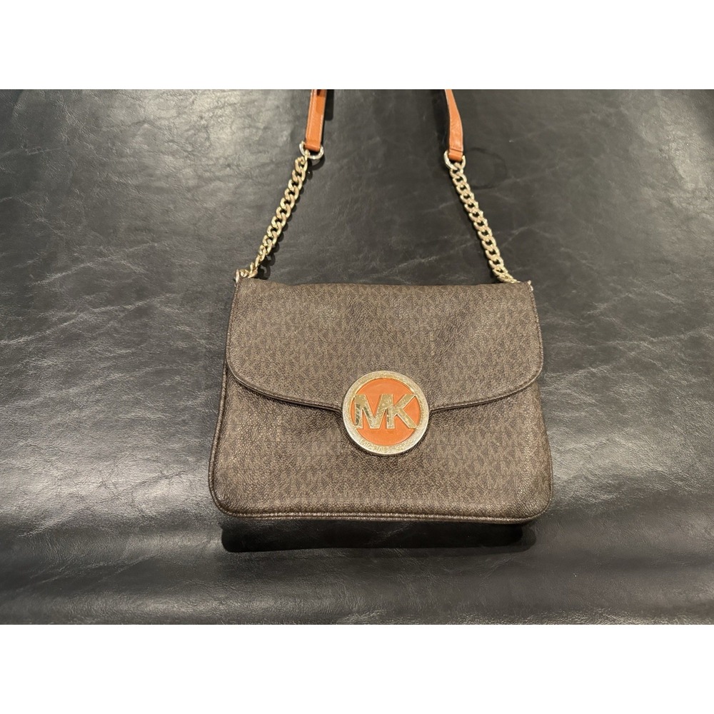 Michael Kors Fulton MK Signature Brown Flap Crossbody Organizer Bag